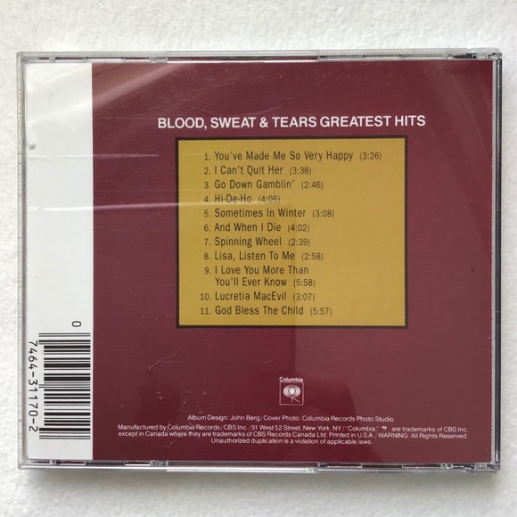 Blood Sweat & Tears 1972 Original Greatest Hits CD - Picture 3 of 4